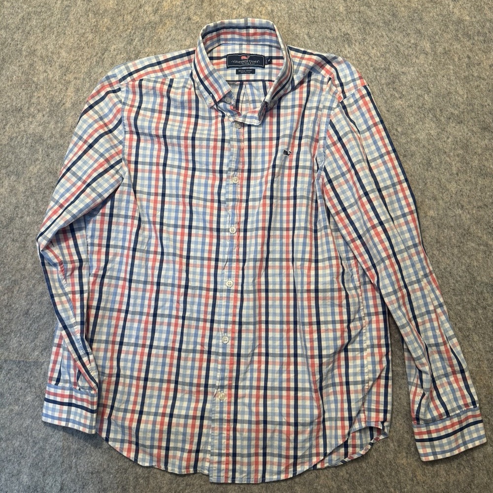 Vineyard Vines Whale Shirt Mens M Plaid Check Button Down Blue Red Preppy